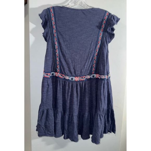 Free people blue embroidered v neck ruffle cap sleeve tunic top oversized small - Picture 4 of 7